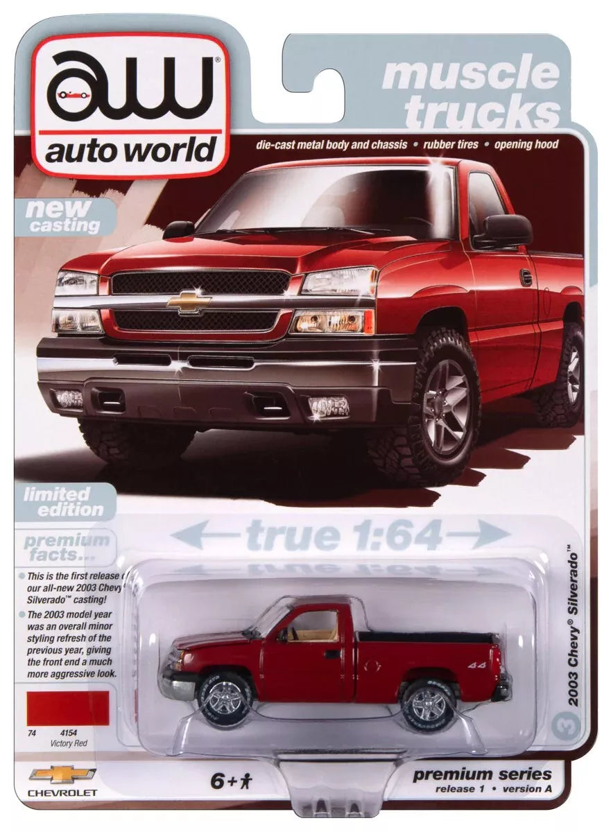 Auto World 2003 Chevy Silverado Red Truck - Muscle Trucks New 2024 Casting