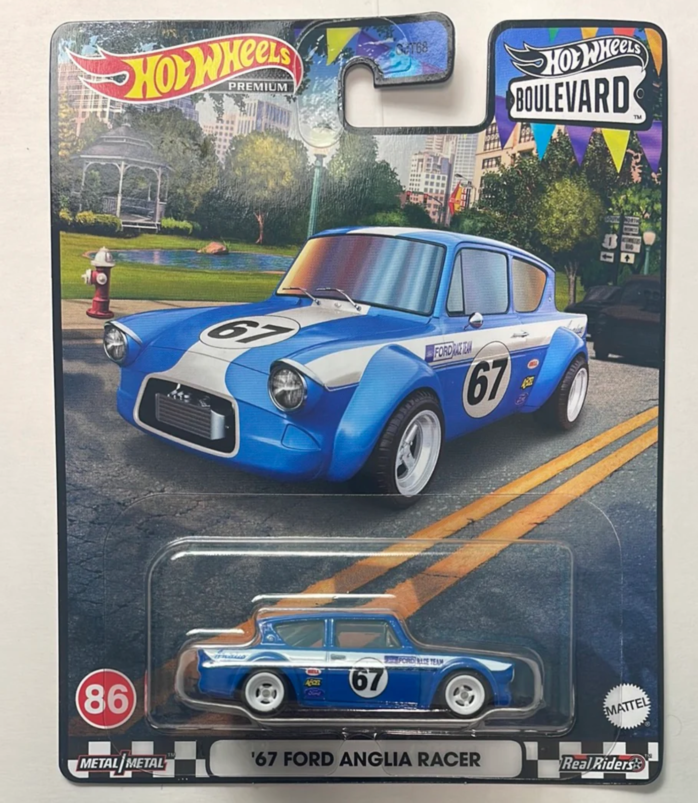 New Box 2023 Hot Wheels Premium Boulevard '67 Ford Anglia Racer Real Riders Blue