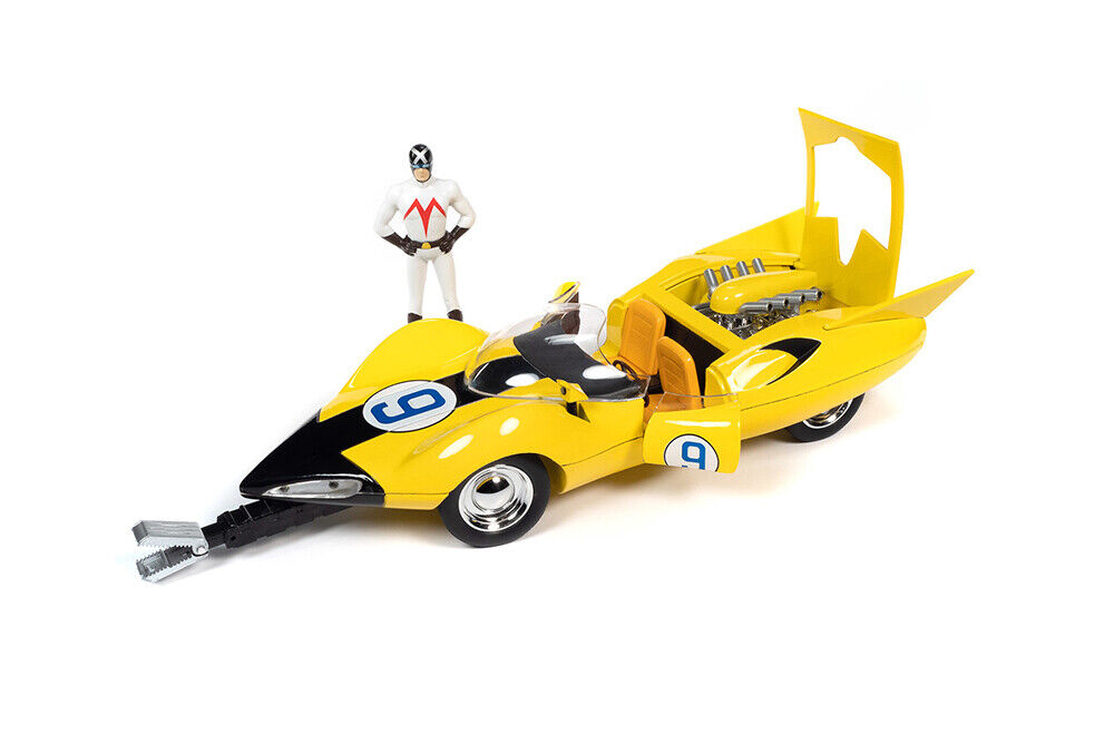 Shooting Star #9 Yellow and Racer X Figurine "Speed Racer" Anime Series 1/18 Diecast Model Car by Auto World