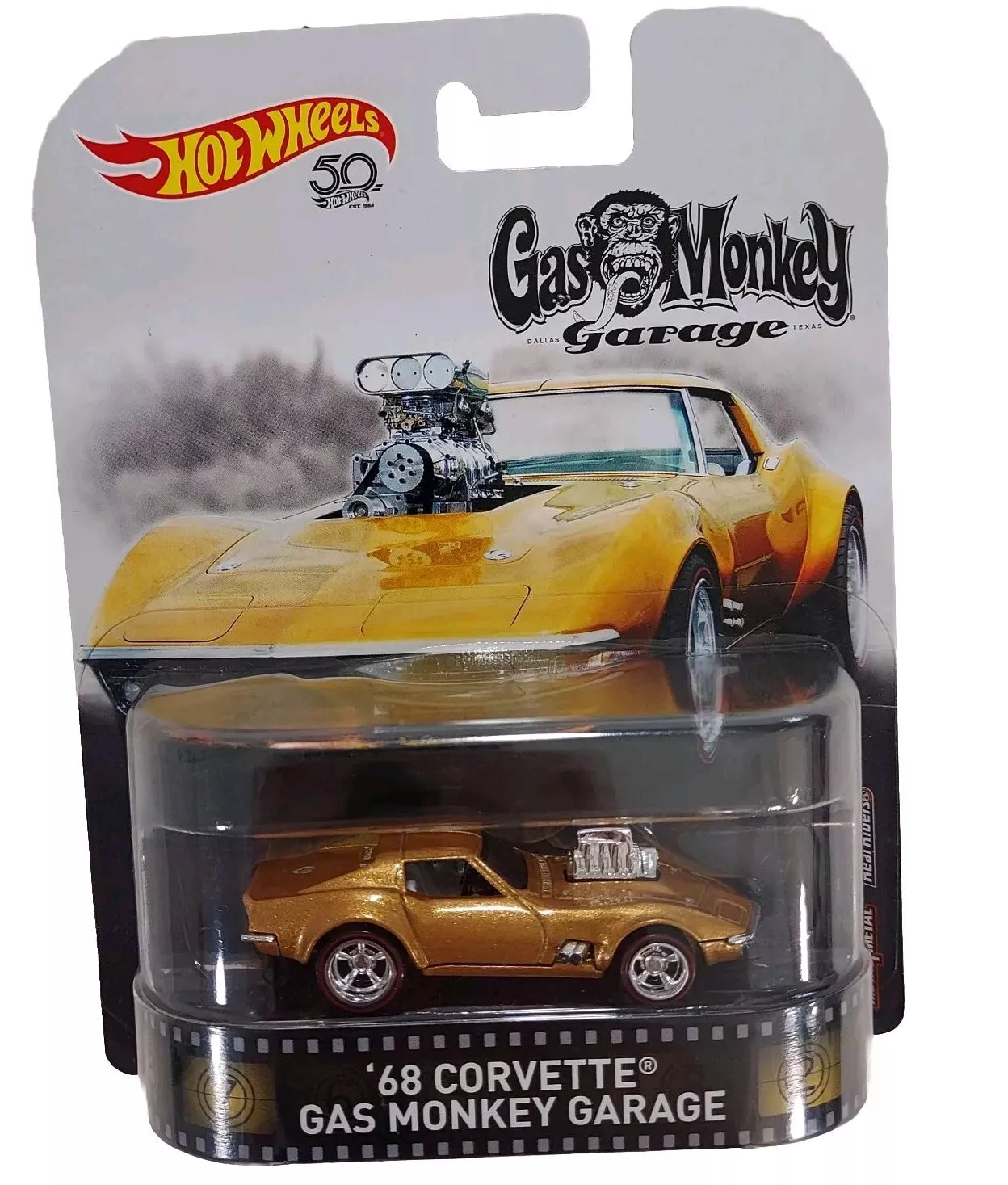 HOT WHEELS PREMIUM GAS MONKEY GARAGE ‘68 CORVETTE GOLD 2022 1:64 REAL RIDERS