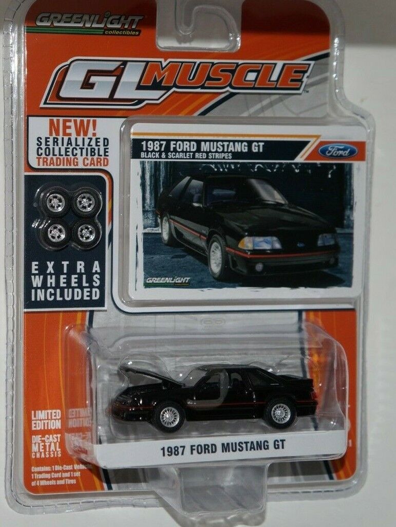 1987 ford mustang gt gl muscle 5.0 foxbody black '87 1/64 diecast greenlight