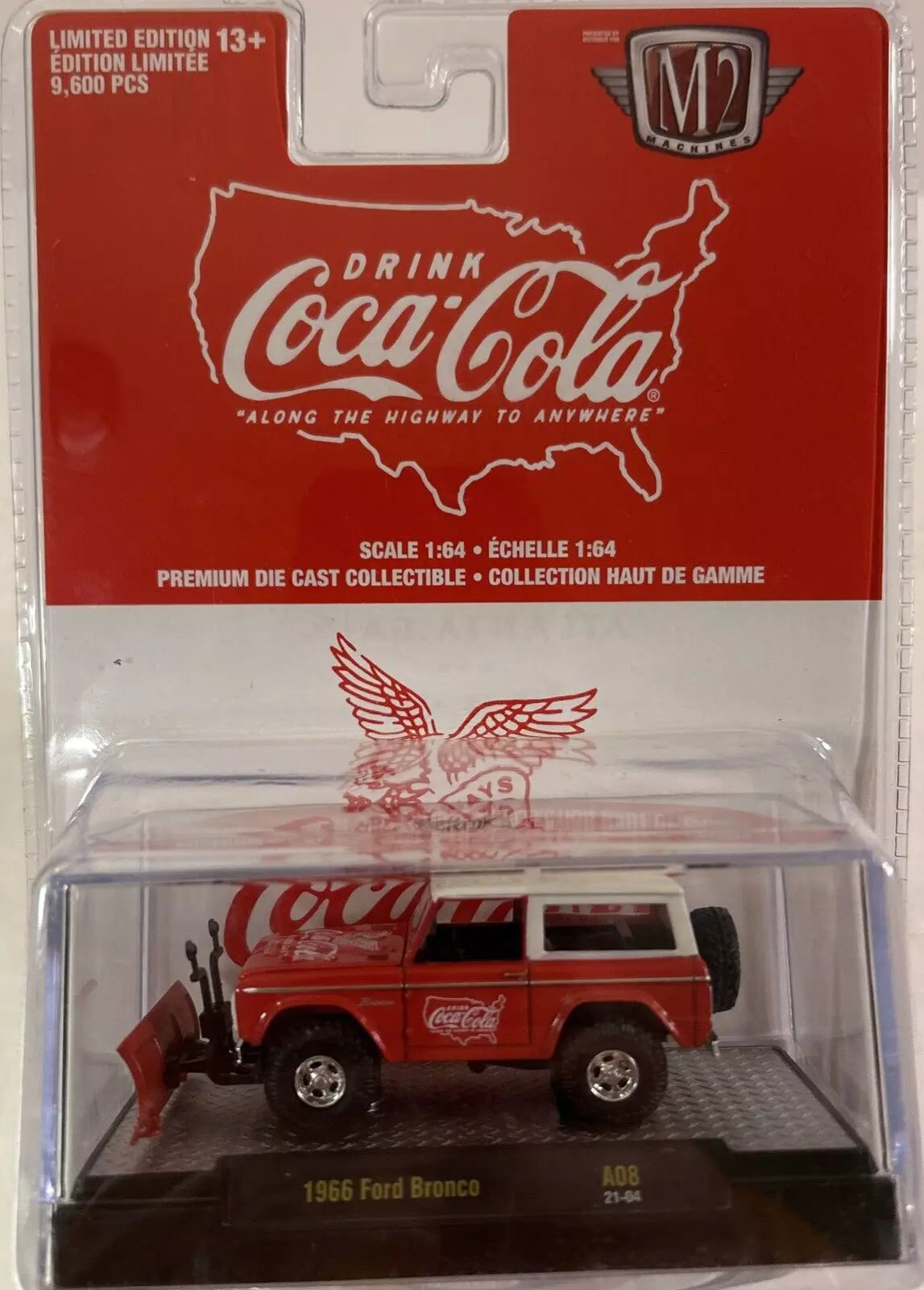 M2 MACHINES COCA COLA 1966 FORD BRONCO "PLOW" A08 21-40 1:64 LIMITED EDITION 1 OF 9600