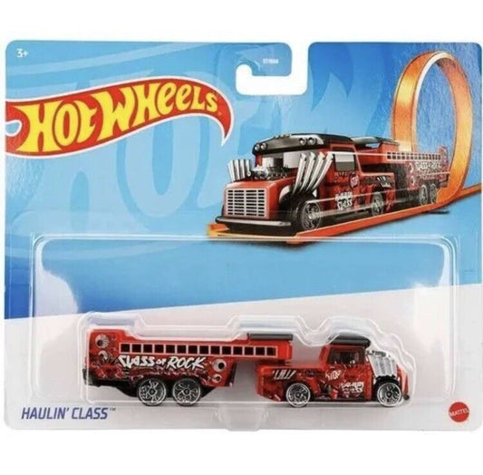 2022 Hot Wheels HW Track Stars Red Haulin’ Class Car Hauler Class Of Rock