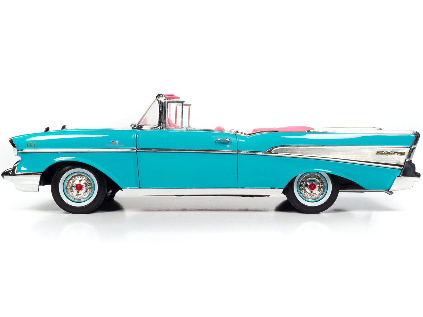 1957 Chevrolet Bel Air Convertible Aqua Blue with Pink Interior "Barbie" "Silver Screen Machines" 1/18 Diecast Model Car by Auto World