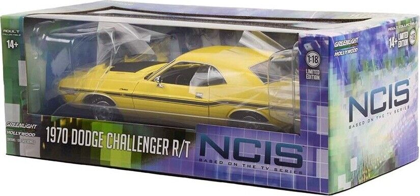 1970 Dodge Challenger R/T Yellow with Matt Black Stripes "NCIS" (2003) TV Series 1/18 Diecast Model Car by Greenlight