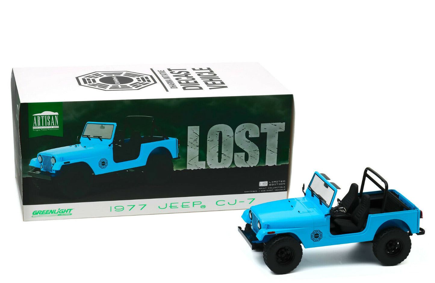 1977 Jeep CJ-7 "Dharma" Blue "Lost" (2004-2010) TV Series 1/18 Diecast Model Car by Greenlight