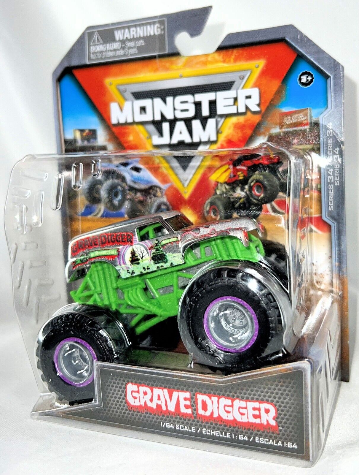 Monster Jam 2024 1:64 Scale Diecast Truck Series 34 Grave Digger 25th Ann Chrome