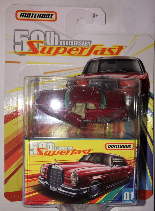 Matchbox 50th Anniversary Superfast '62 Mercedes-Benz 220SE RED W/ TAN INTERIOR