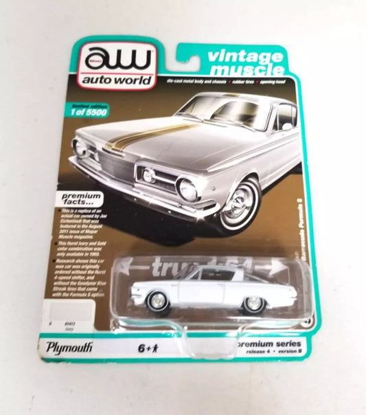 Auto World Vintage Muscle 1965 Plymouth Barracuda Formula S in Hurst Ivory Gold