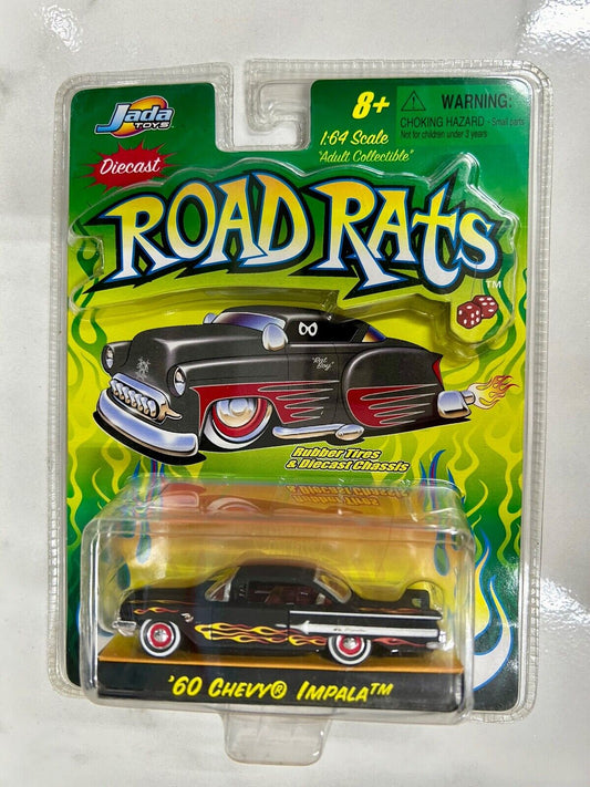 Jada Toys Road Rats Primer Black 1960 Chevy Impala Rat Rod w/Flames RR Tires