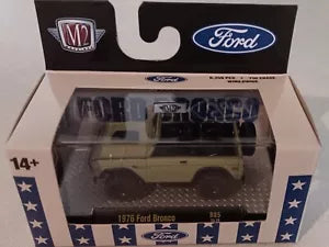 M2 Machines 1976 Ford Bronco 2024 RR tires Olive Green color 1/64 Truck R85