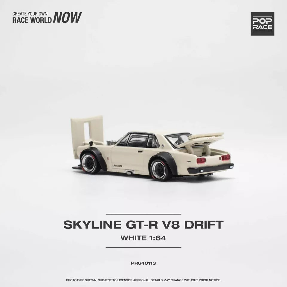 Pop Race Nissan Skyline GT-R V8 Drift (Hakosuka) RHD White 1:64 PR640113