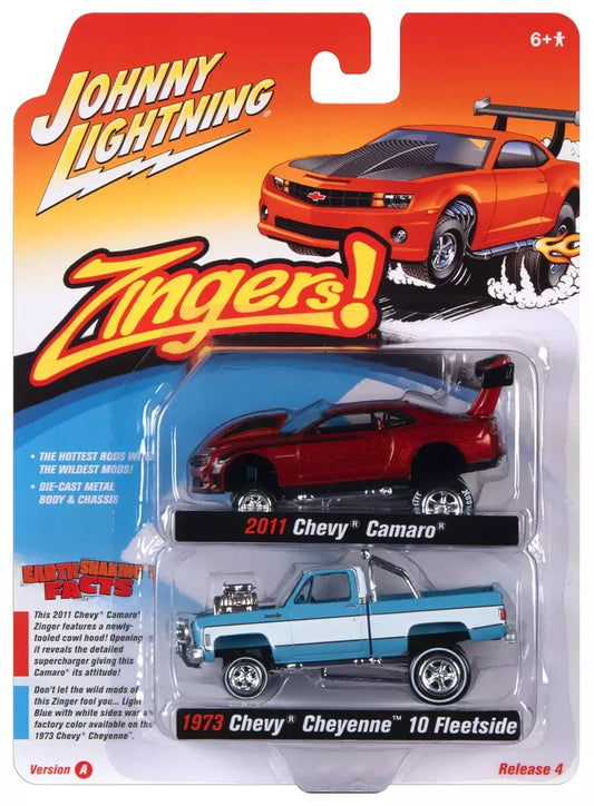 2011 Camaro Orange 1973 Cheyenne Blue Zingers Twin Pack Johnny Lightning 1:64