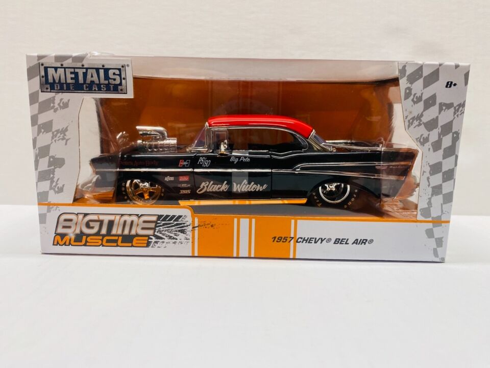 Jada 1:24 Big Time Muscle 1957 Chevy Bel Air Black/ Red Diecast Model Car 30533