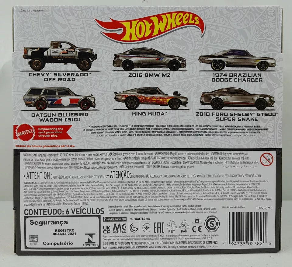 Hot Wheels Zamac Box Set 6 Cars Datsun 510 Shelby GT-500 BMW MZ Chevy Silverado