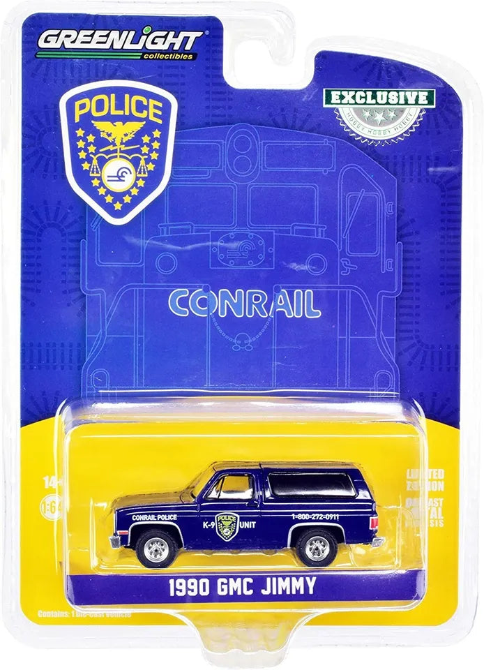 1:64 GreenLight 1990 GMC Jimmy Conrail Police K-9 Unit Hobby Exclusive