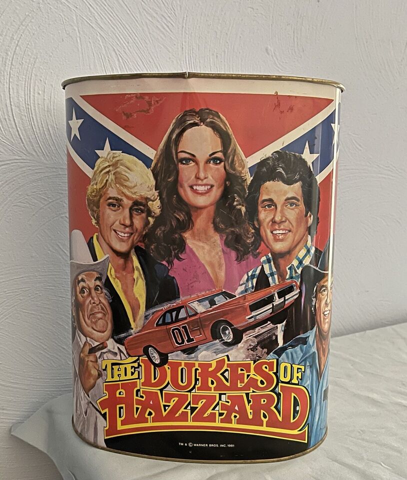 Vintage Dukes of Hazzard Trash Can 1981 Metal Daisy Duke Bo Luke GENERAL LEE