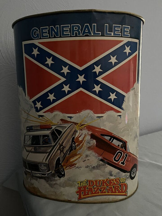 Vintage Dukes of Hazzard Trash Can 1981 Metal Daisy Duke Bo Luke GENERAL LEE