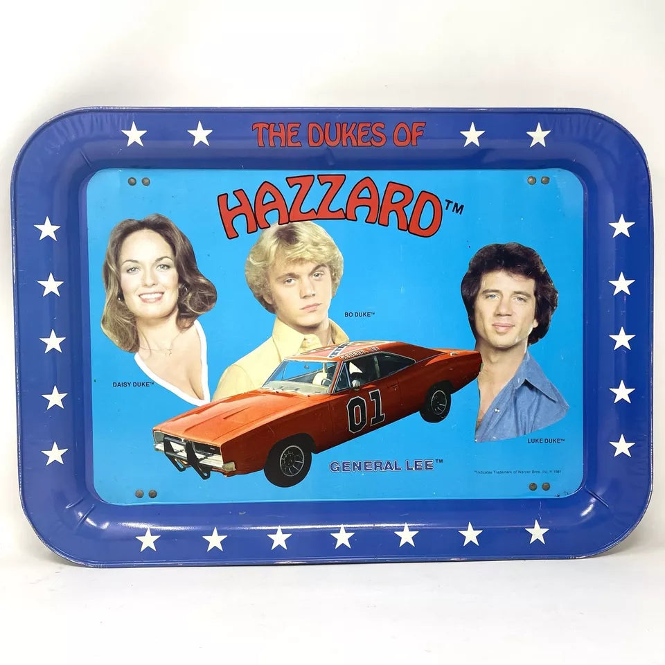 VINTAGE 1981 The Dukes of Hazzard Metal TV Tray With Folding Legs Blue