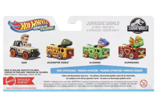 Mattel Hotwheels 2023 Jurassic World Racer Verse Vehicles 4-Pack Brand New Stock