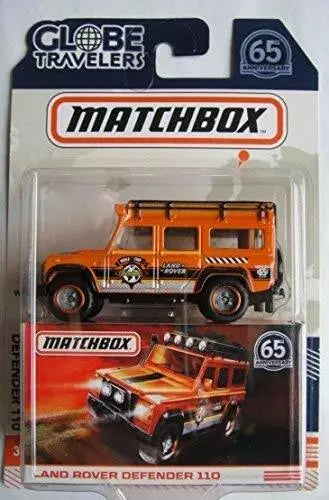 MATCHBOX GLOBE TRAVELERS ORANGE LAND ROVER DEFENDER 110 65TH ANNIVERSARY