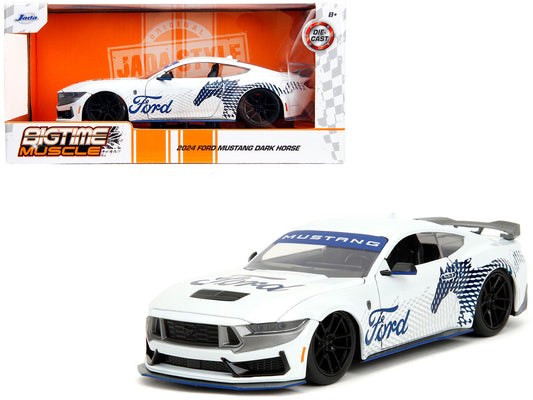 2024 Ford Mustang Dark House White with "Mustang Horse Graphics" "Bigtime Muscle" Series 1/24 Diecast Model Car by Jada