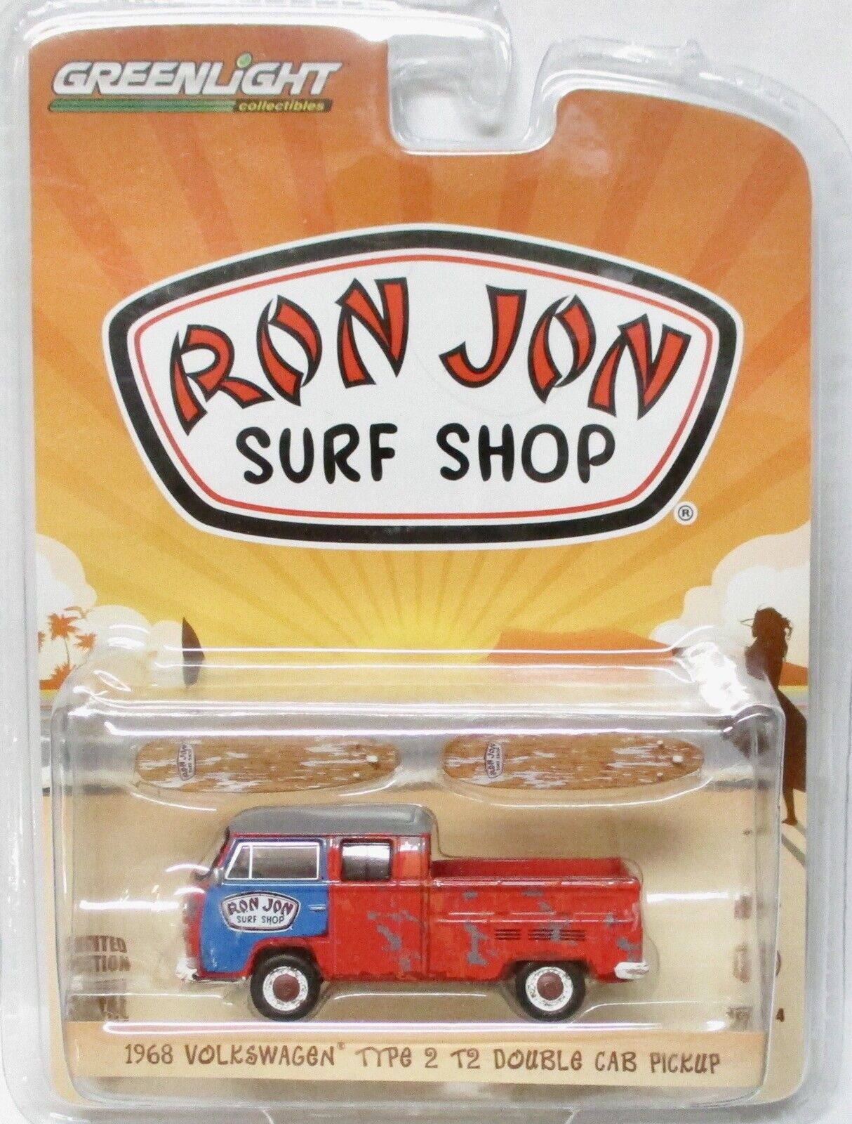 2017 GREENLIGHT RON JON SURF SHOP EXCLUSIVE 1968 VOLKWAGEN TYPE 2 T2 DOUBLE CAB