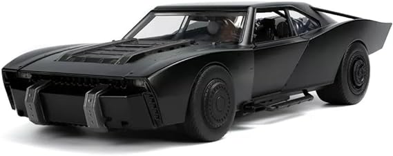 Batmobile Matt Black with Lights with Batman Diecast Figurine "The Batman" (2022) Movie "DC Comics" 1/18 Diecast Model Car by Jada