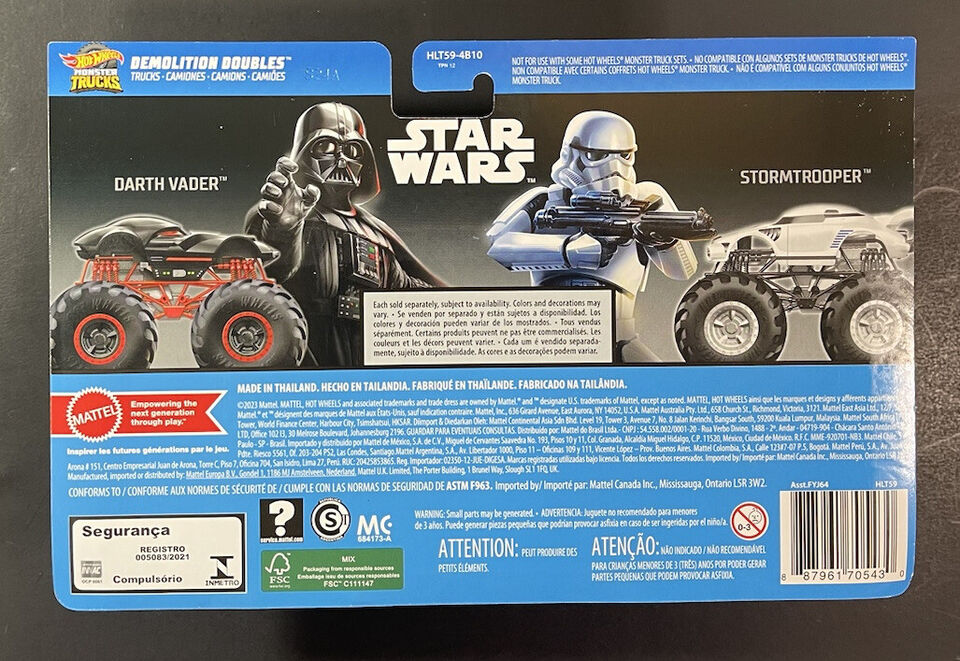 Hot Wheels Monster Trucks Demolition Doubles [ Darth Vader vs Stormtrooper ] NEW STAR WARS