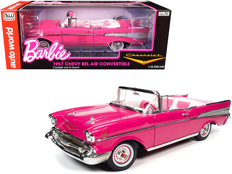 1957 Chevrolet Bel Air Convertible Aqua Blue with Pink Interior "Barbie" "Silver Screen Machines" 1/18 Diecast Model Car by Auto World